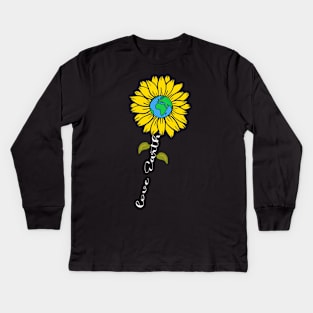 Sunflower Love Earth Day Retro Nature Environmentalist Gift Kids Long Sleeve T-Shirt